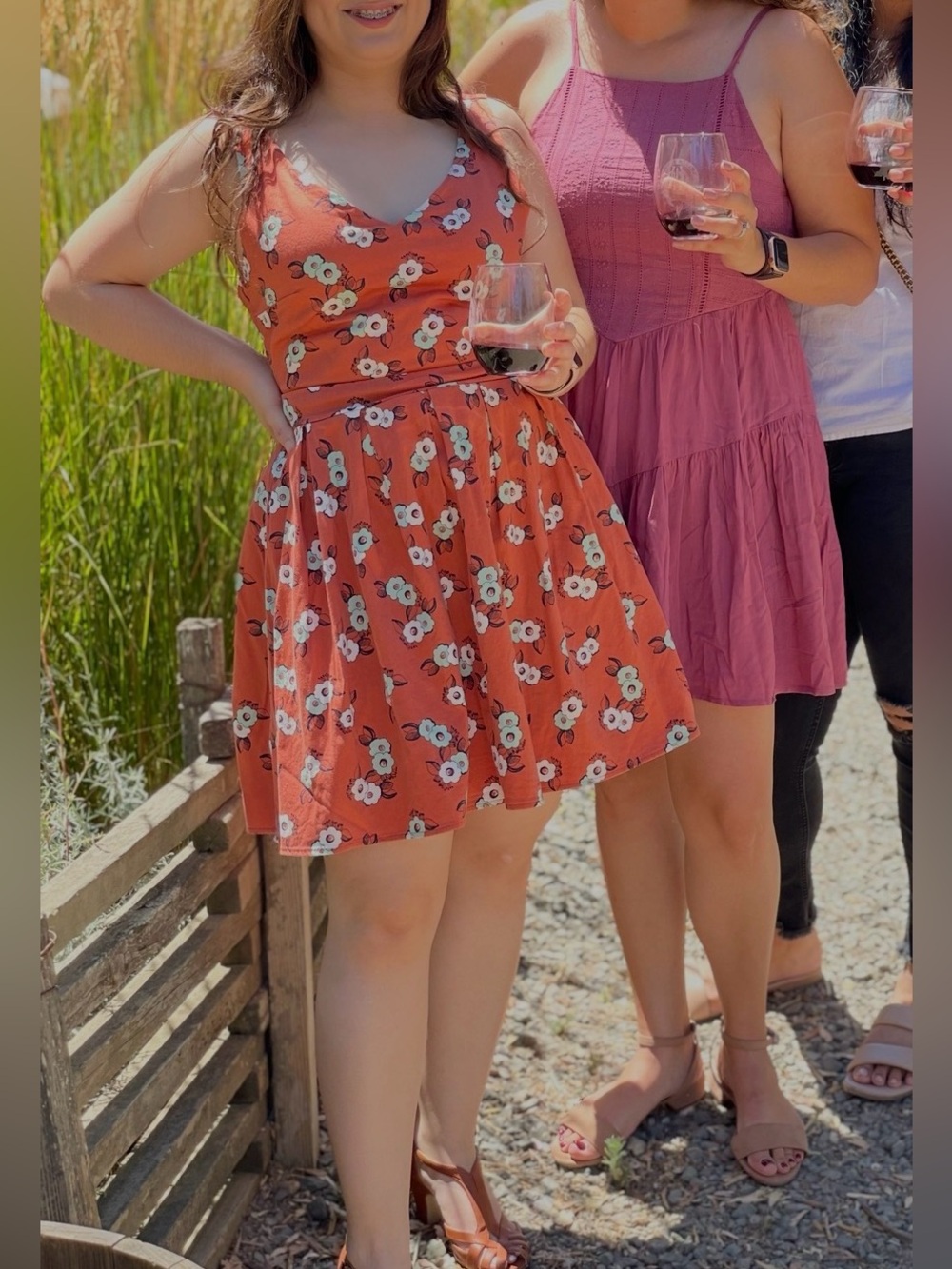 ModCloth - Ixia - Floral Cinnamon Orange Fit & Flare Dress with hidden POCKETS!